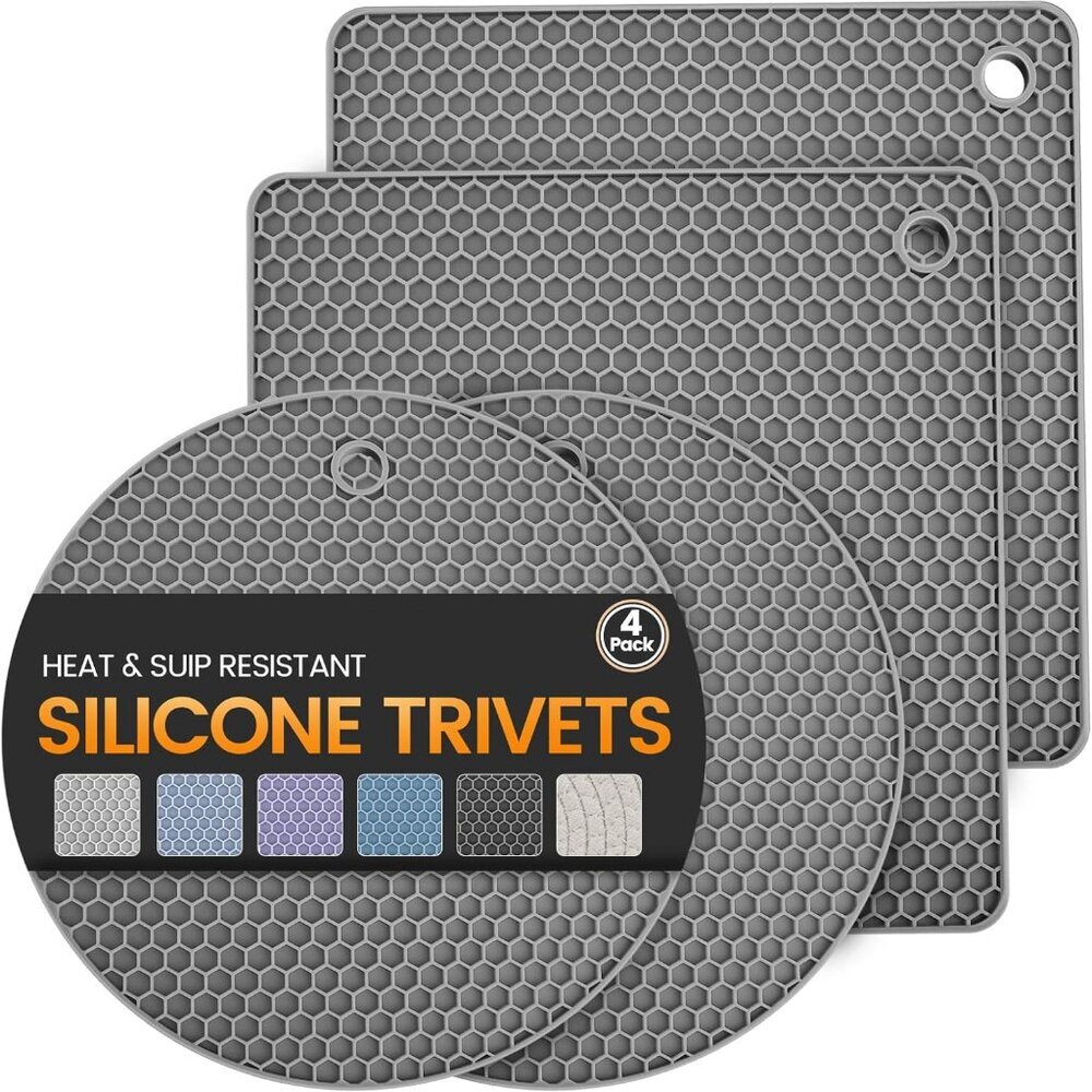 Silicone Trivet Mats 4 Heat Resistant Pot Holders Multipurpose Non-Slip Hot Pads
